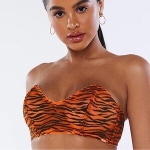 NWT Savage X Fenty All Over Me Mesh Tiger Stripe Bandeau Bralette Strapless XL